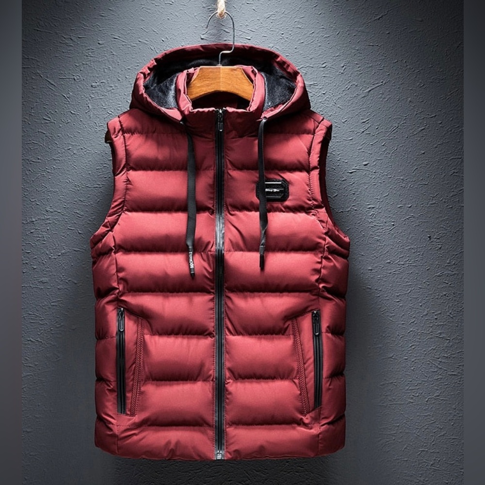 NWT Limitsix Paris Hooded Vest in red wine size Medium.